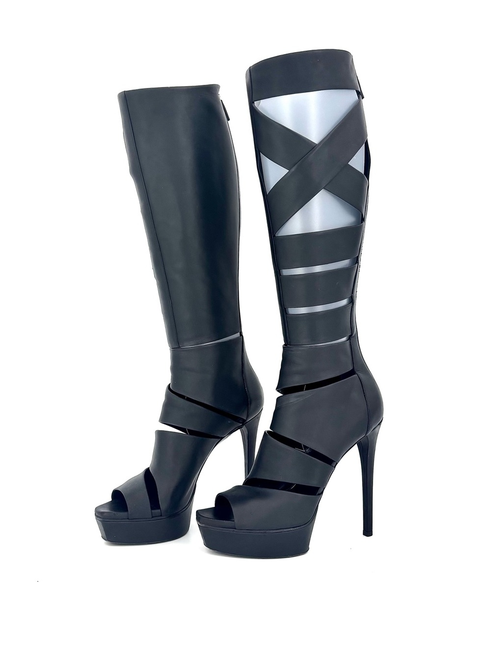 Gucci SS2010 Helena Babylon Cutout Bondage Knee High Platform Boots Sandals 37.5